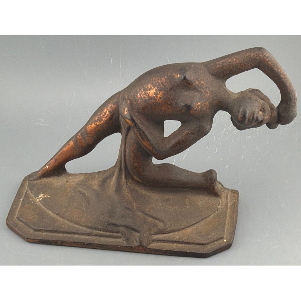 Vintage Cast Iron Art Deco Nude Woman Figural Doorstop Sculpture 6"